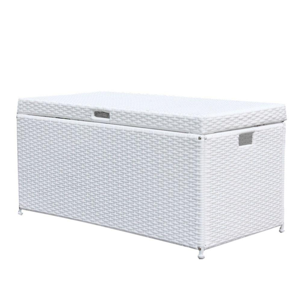 Jeco White Wicker Patio Furniture Storage Deck Box Ori003 B The throughout proportions 1000 X 1000