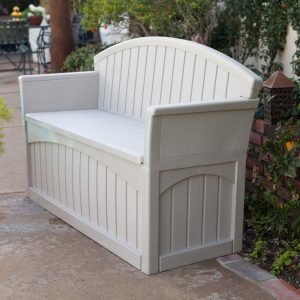 Outdoor Suncast Ultimate 50 Gallon Resin Patio Storage Bench for measurements 1800 X 1800
