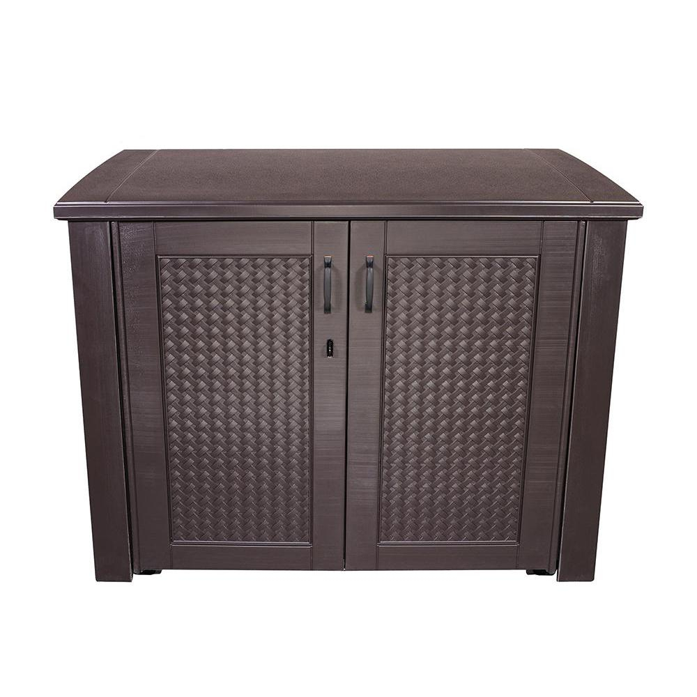 Rubbermaid Patio Chic 123 Gal Resin Basket Weave Patio Cabinet In within proportions 1000 X 1000