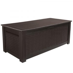Rubbermaid Patio Chic 136 Gal Resin Basket Weave Patio Storage for measurements 1000 X 1000
