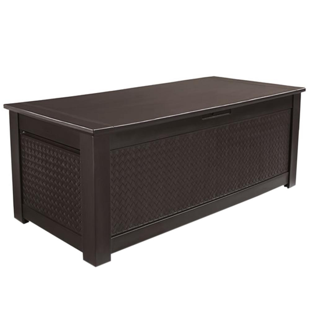 Rubbermaid Patio Chic 136 Gal Resin Basket Weave Patio Storage for measurements 1000 X 1000