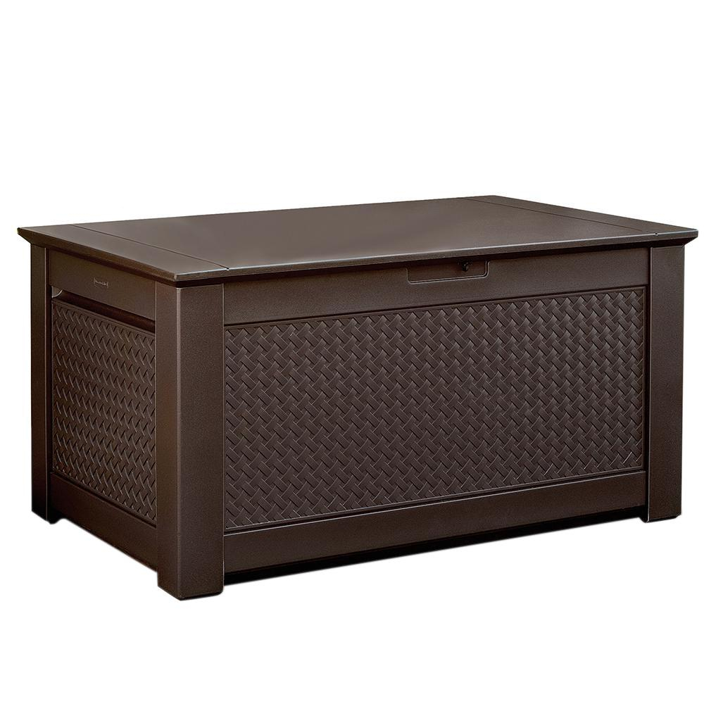 Rubbermaid Patio Chic 93 Gal Resin Basket Weave Patio Storage Bench for sizing 1000 X 1000