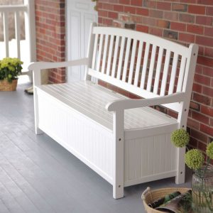 White Wood 4 Ft Outdoor Patio Garden Bench Deck Box With Storage In with regard to dimensions 1500 X 1500