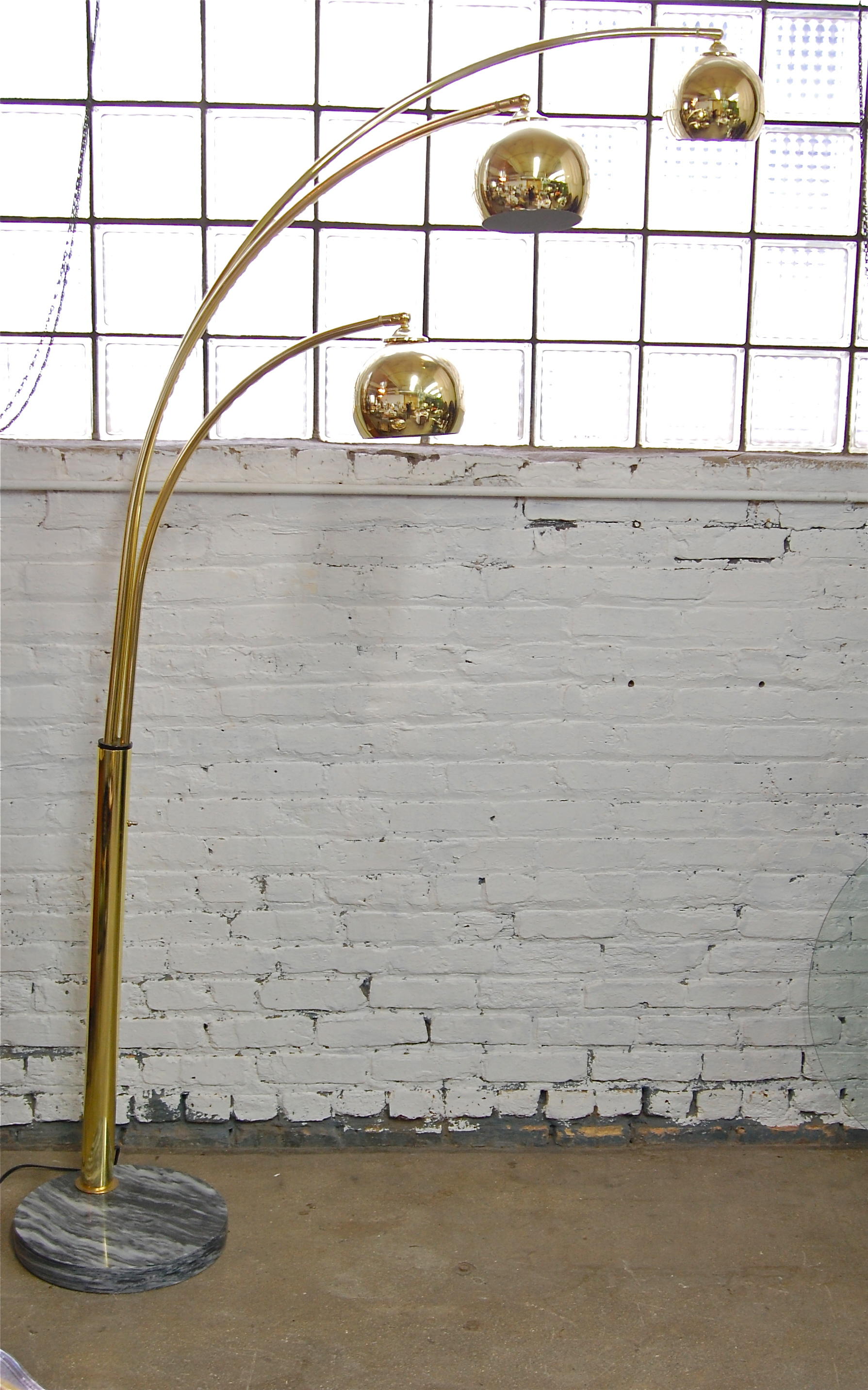 1970s Three Arm Brass Globe Arc Floor Lamp The Savoy Flea with regard to measurements 1789 X 2863