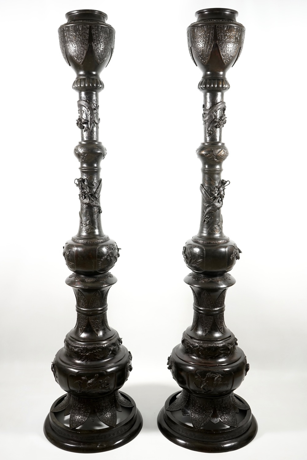 A Pair Of Very Tall Japanese Bronze Floor Lamp Columns regarding proportions 1000 X 1499