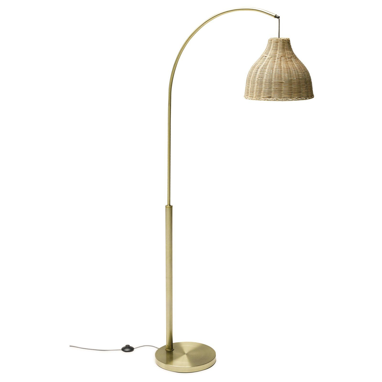 Antique Brass Arch Floor Lamp With Rattan Shade Drew with regard to proportions 1600 X 1600