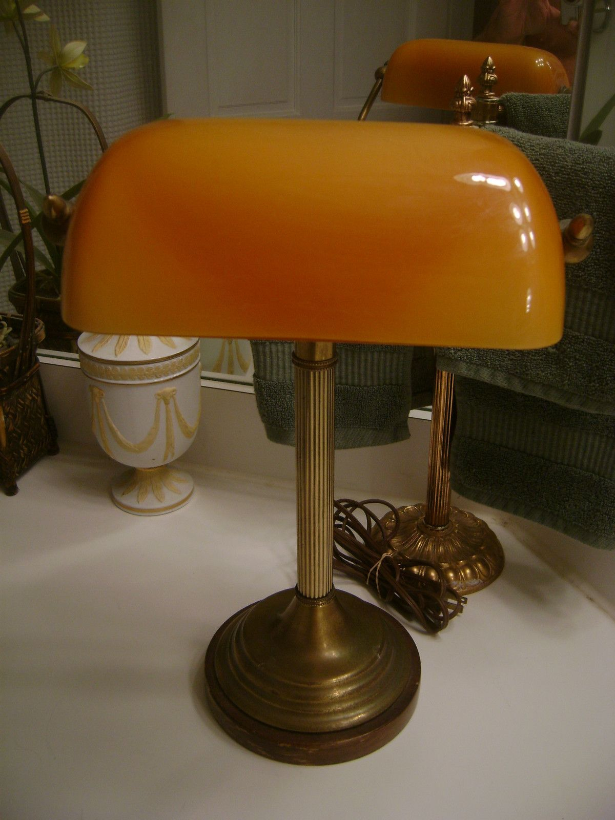 Antique Early 1900s Style Bankers Desk Lamp With Orange inside proportions 1200 X 1600