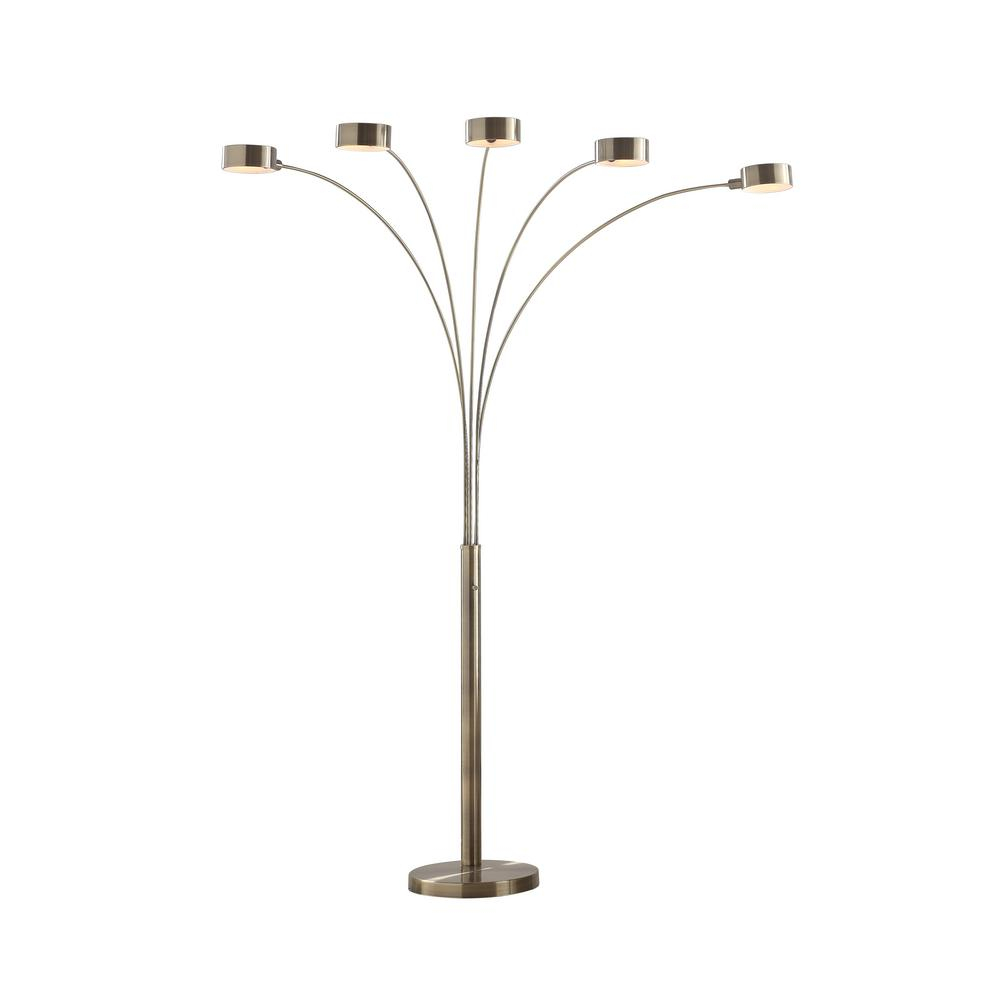 Artiva Micah 88 In Antique Satin Brass Led 5 Arc Floor Lamp With Dimmer intended for dimensions 1000 X 1000