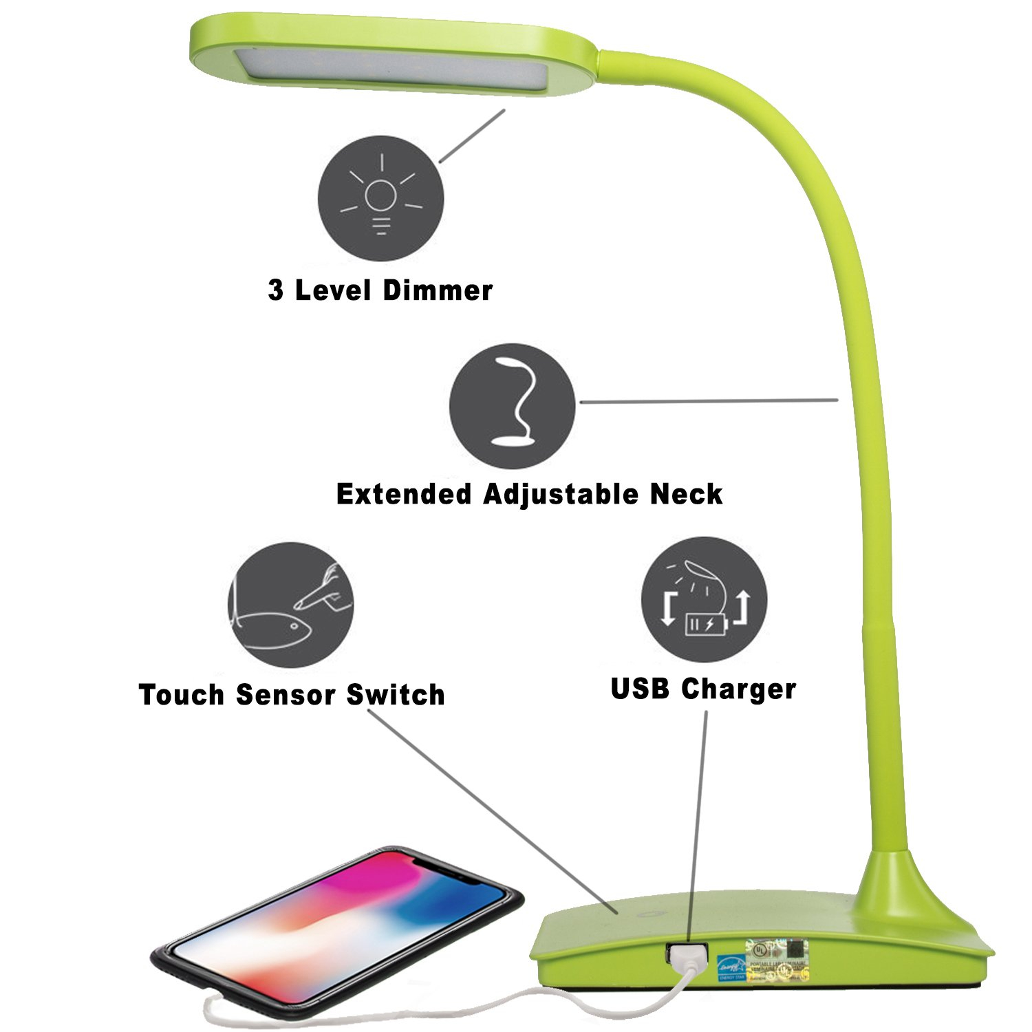 Best Led Desk Lamps Tw Lighting Ivy 40wt Led Desk Lamp With Usb Port 3 Way Touch Switch Energystar Green with measurements 1500 X 1500