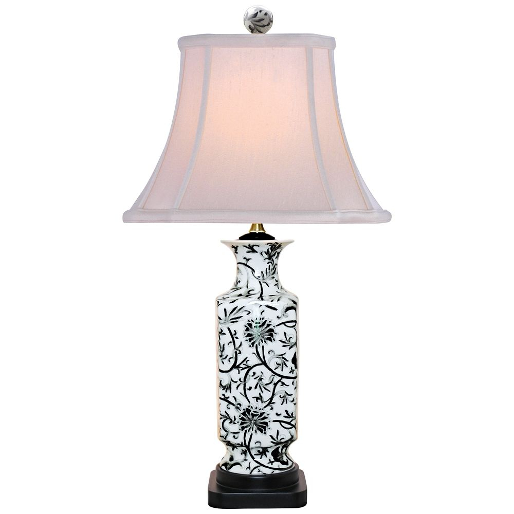 Black And White Floral Vase Table Lamp 2y548 Lamps Plus intended for dimensions 1000 X 1000