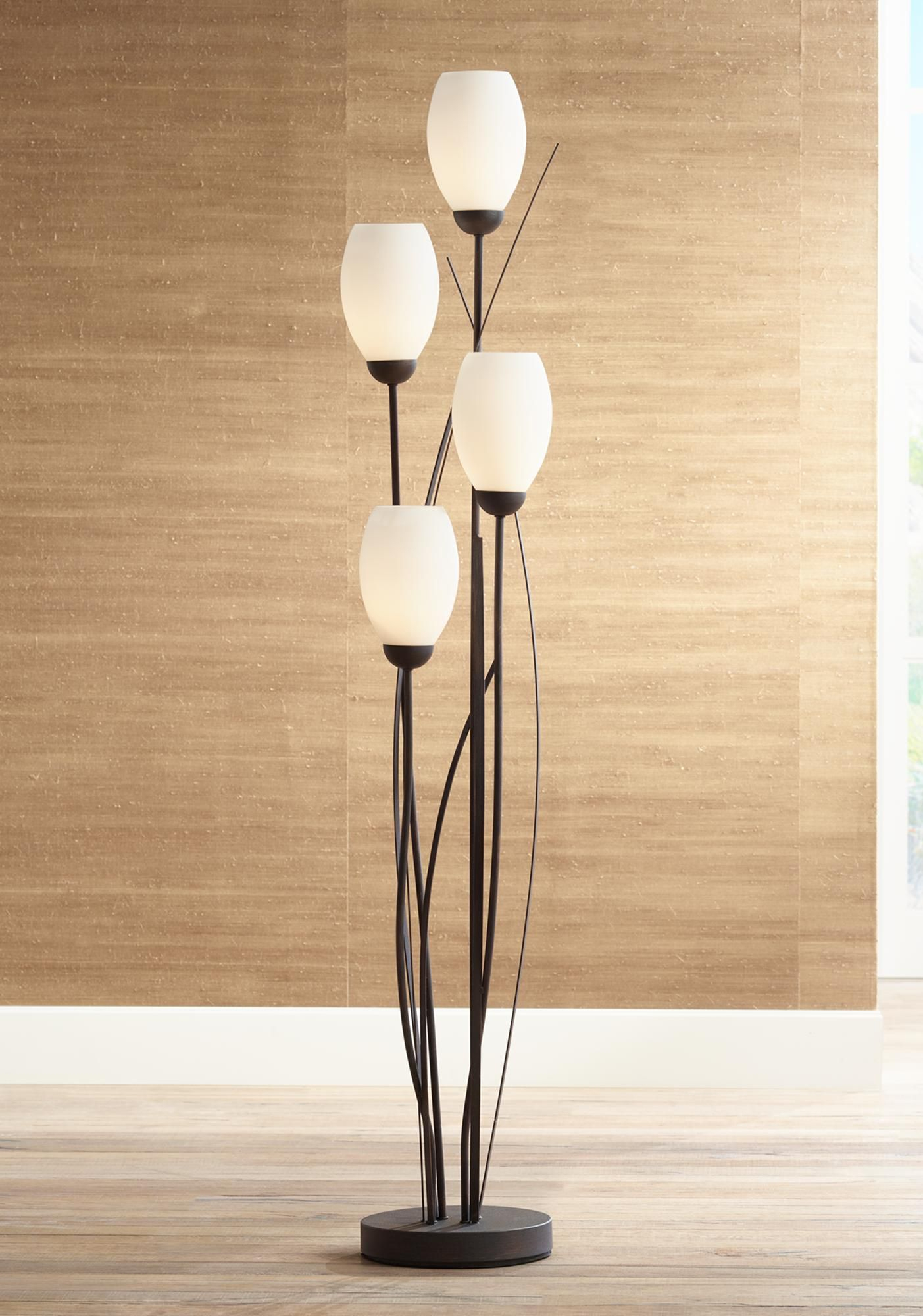 Black Metal And White Glass Tulip 4 Light Floor Lamp inside sizing 1403 X 2000