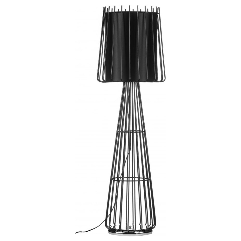 Black Metal Cage Style Floor Standing Lamp With Circular Shade with dimensions 1000 X 1000