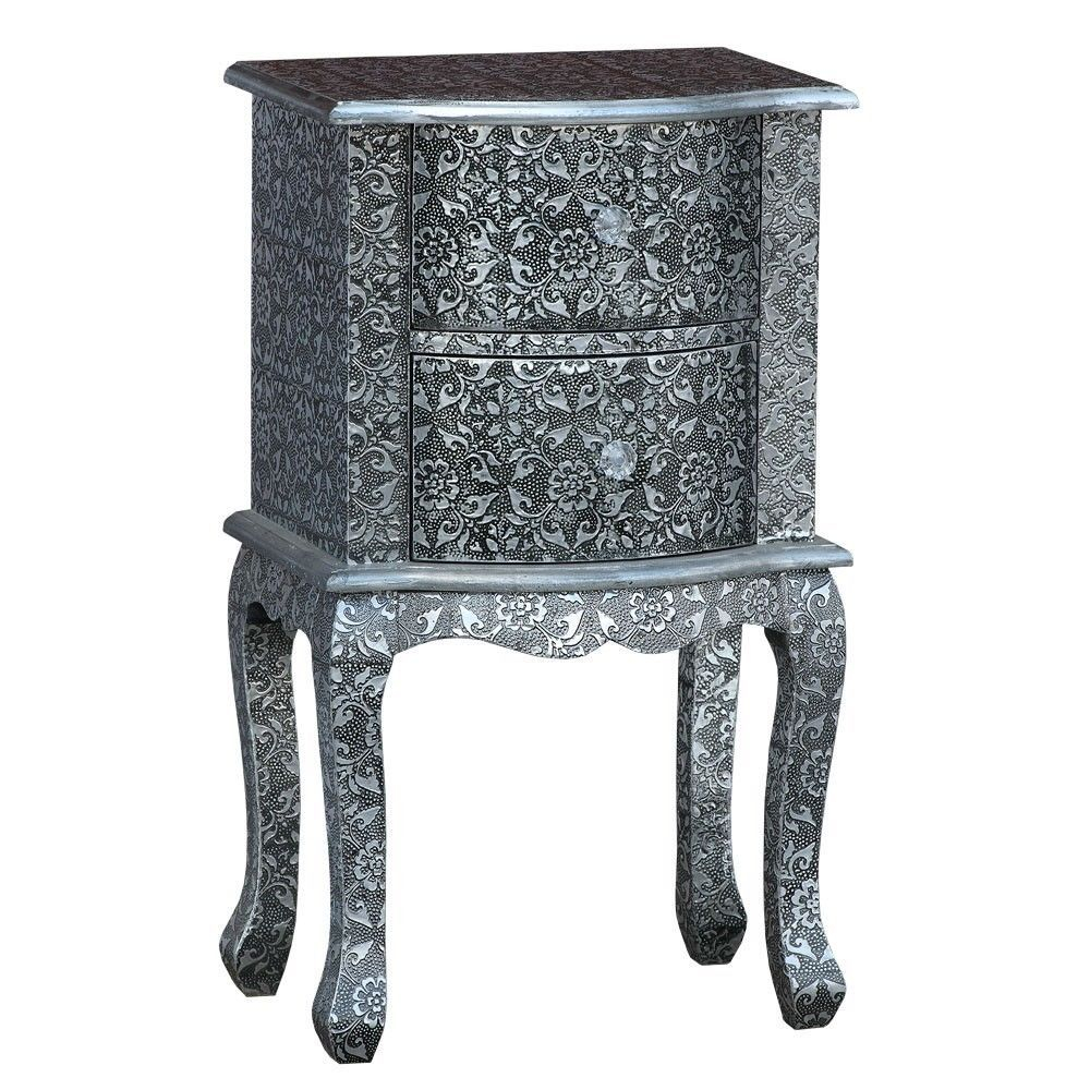 Black Silver Embossed 2 Drawer Bedside Lamp Table Crystal Handles T7684 Timor regarding size 1000 X 1000