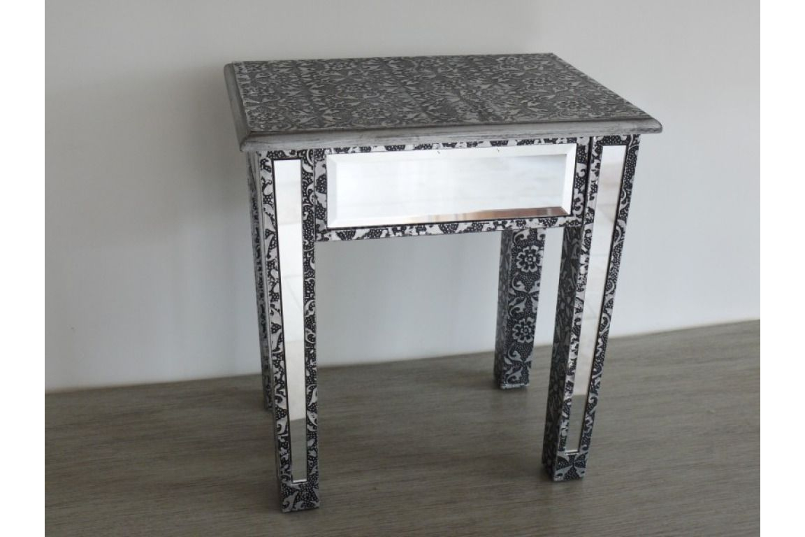 Black Silver Embossed Mirrored Glass End Side Lamp Coffee Table Dx3528 within proportions 1152 X 768