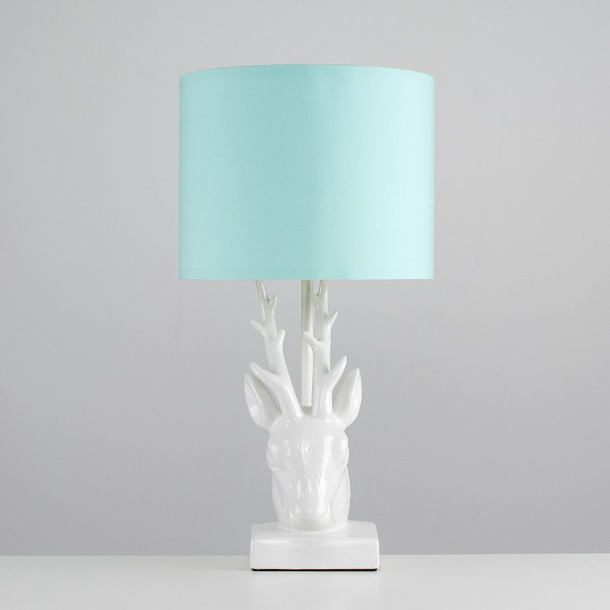 Ceramic Stag Head Table Lamp In White Duck Egg Blue Shade inside dimensions 1200 X 1200