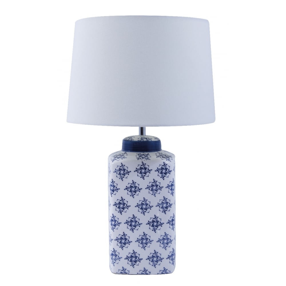 Ceramic Table Lamp In Blue And White Finish With Tapered Shade 4544bw with sizing 1000 X 1000