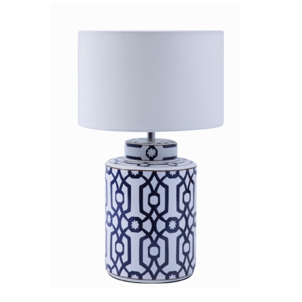 Ceramic Table Lamp In Dark Blue And White Finish With White Drum Shade 4543bw with regard to sizing 1000 X 1000