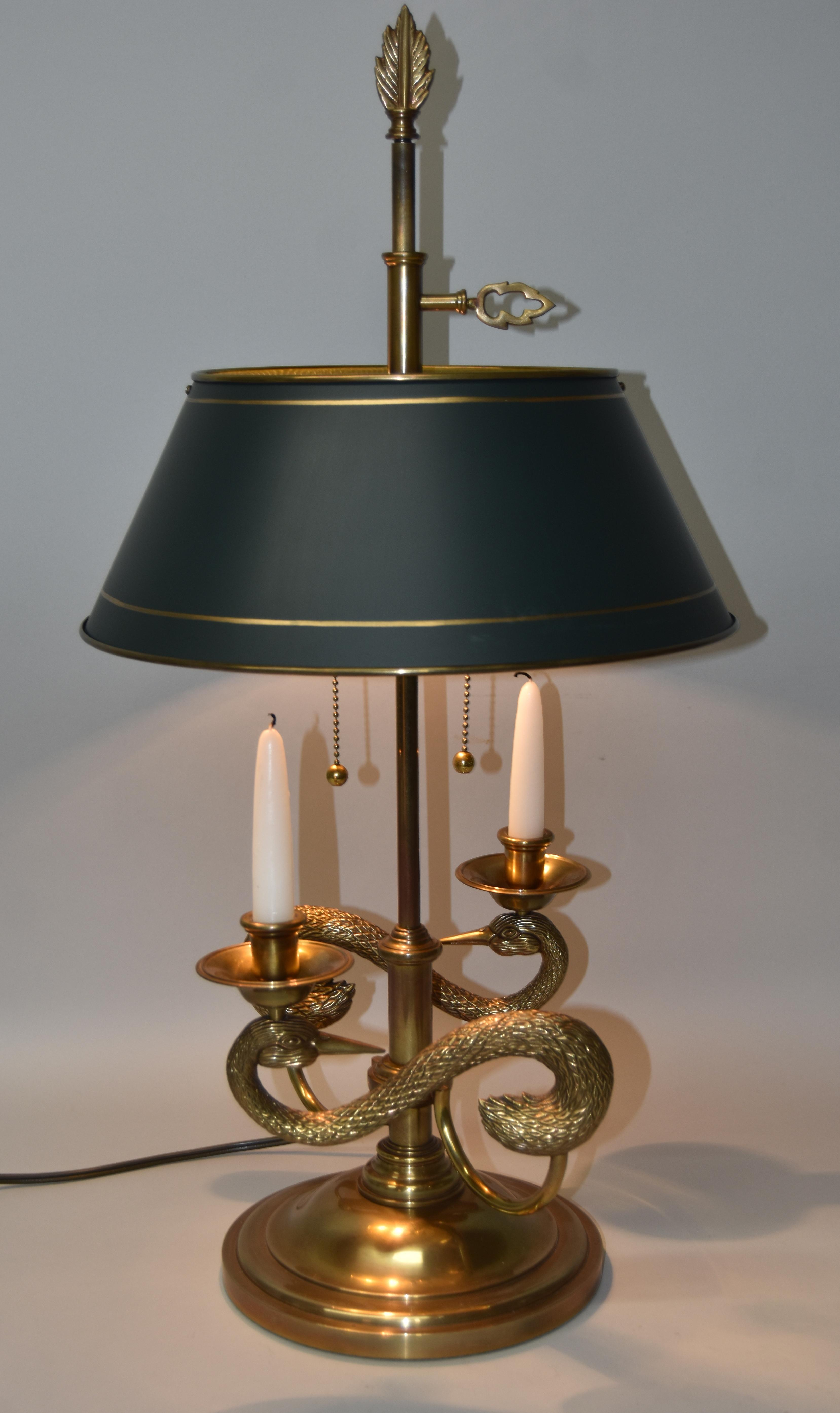 Chapman Bouillotte Brass Double Swan Table Lamp Tole Shade in dimensions 3314 X 5572