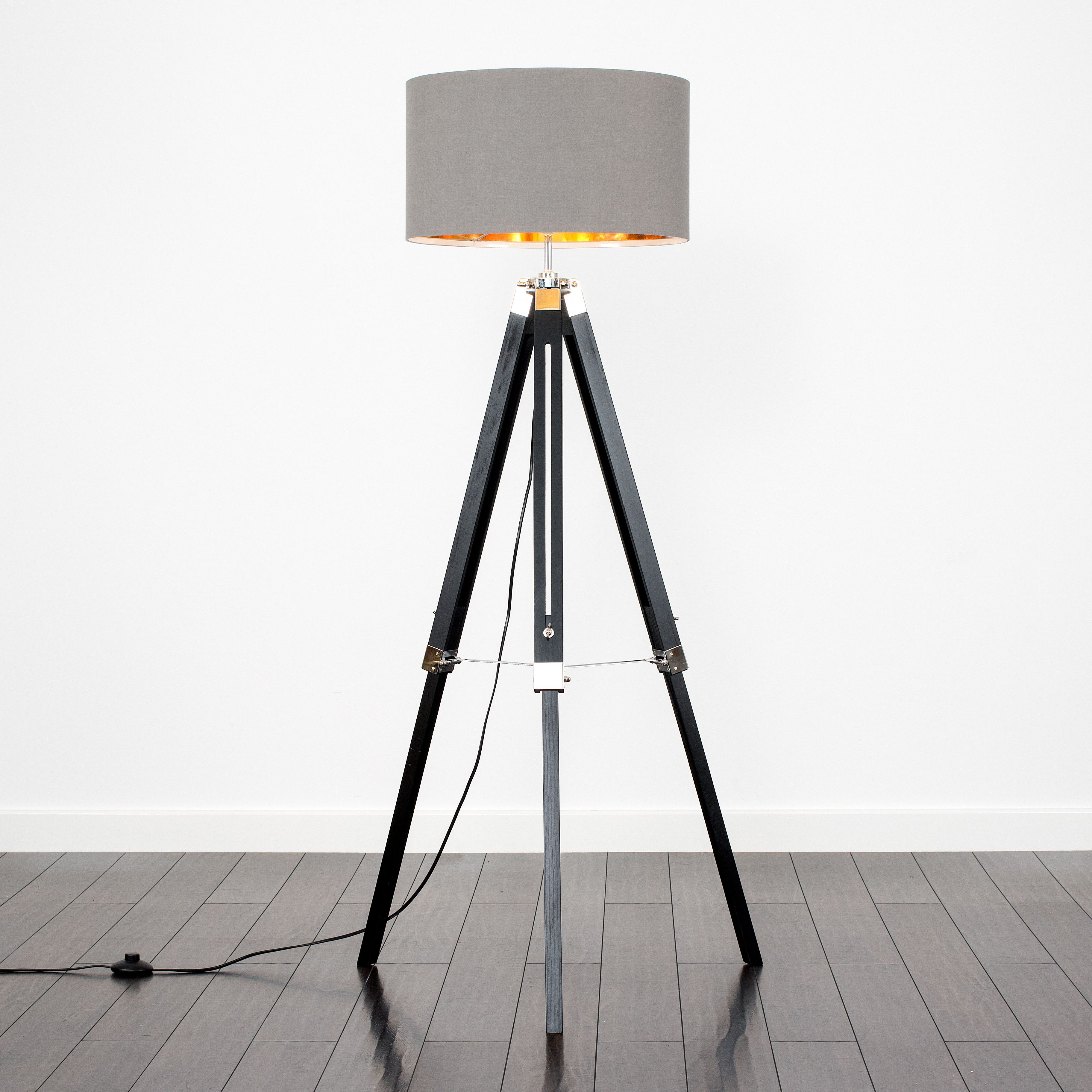 Clipper Black Wood And Chrome Floor Lamp With Grey And Gold regarding sizing 3648 X 3648