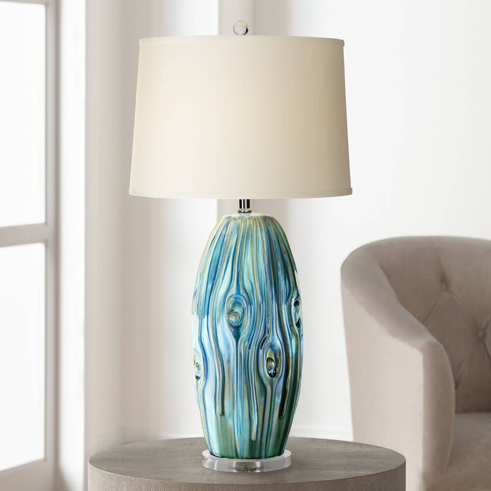 Coastal Table Lamp Ceramic Blue Green Swirl Glaze For Living in measurements 1000 X 1000