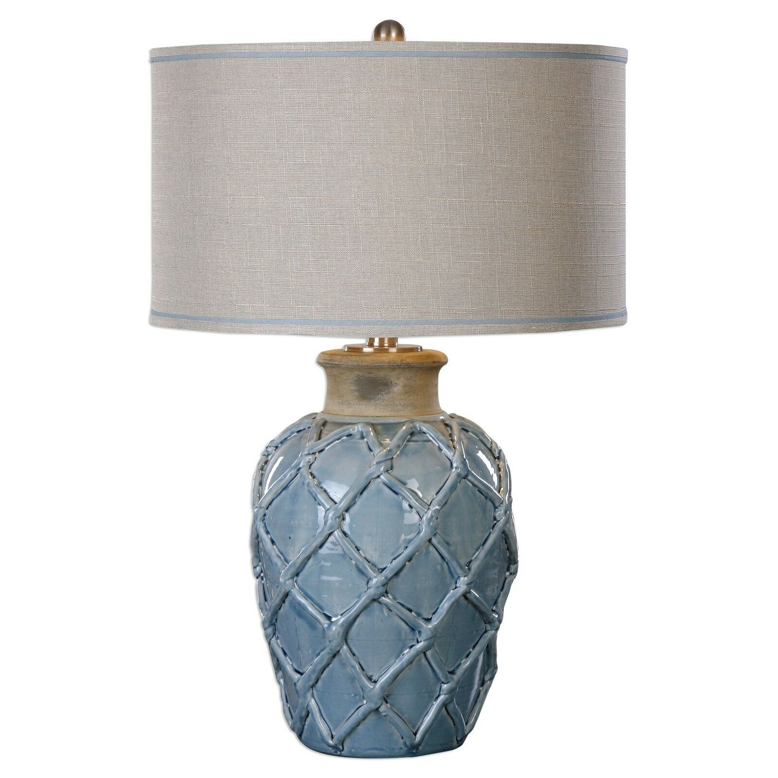Cottage Blue Rope Weave Ceramic Table Lamp Coastal Rustic Light Elegant with measurements 1600 X 1600