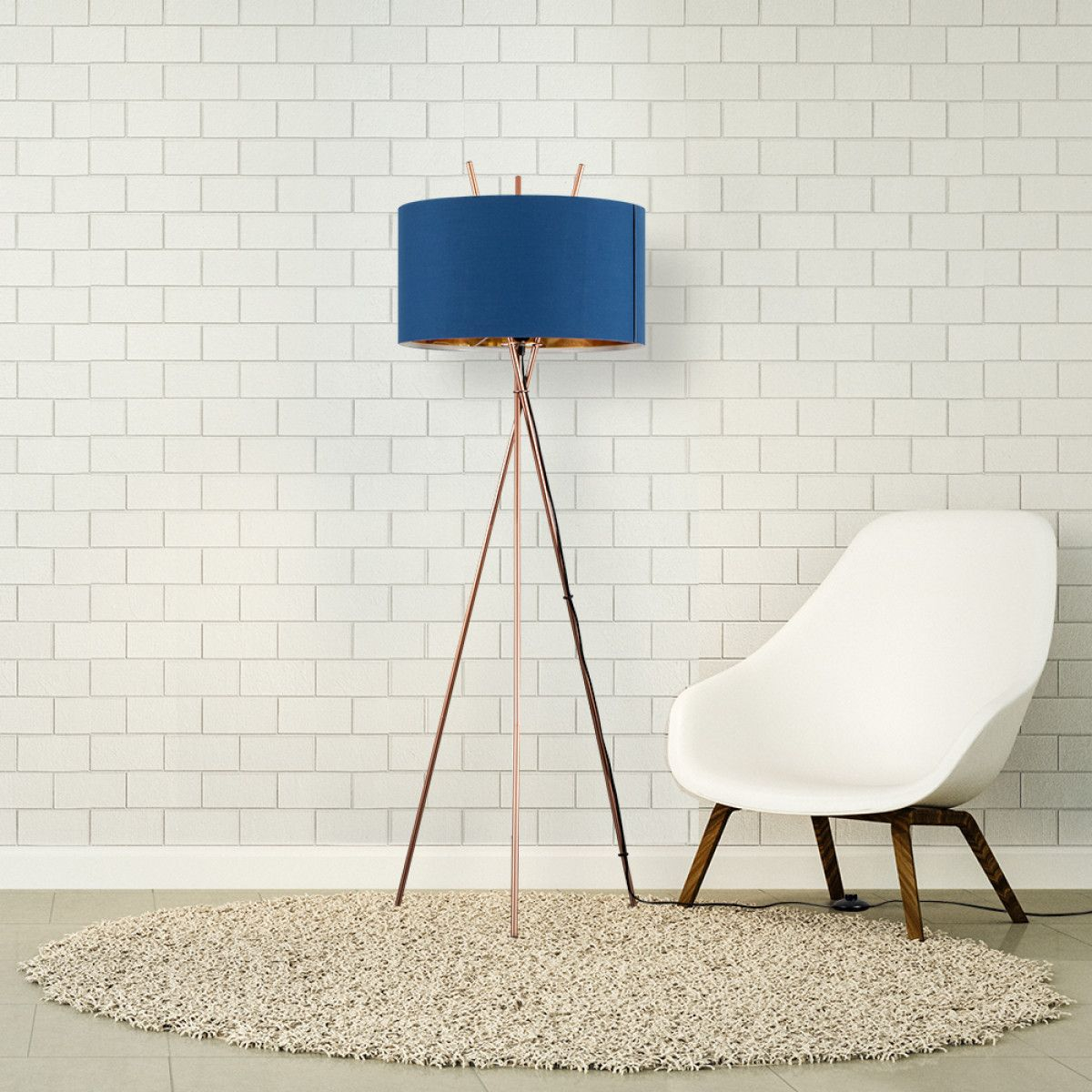 Crawford Tripod Floor Lamp Copper With Navy Blue Shade throughout size 1200 X 1200