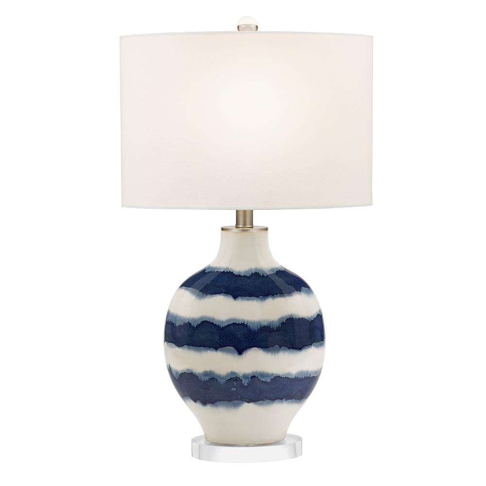 Cresswell 315 In White And Blue Coastal Ombre Striped Ceramic Table Lamp And Led Bulb intended for dimensions 1000 X 1000