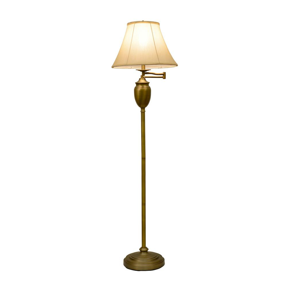 Decor Therapy Wellington 59 In Antique Brass Floor Lamp With Faux Silk Shade pertaining to size 1000 X 1000