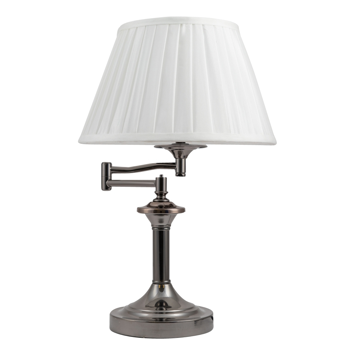 Details About Classic Gunmetal Swing Arm Table Lamp Bedside Light White Pleated Shade in measurements 1140 X 1140