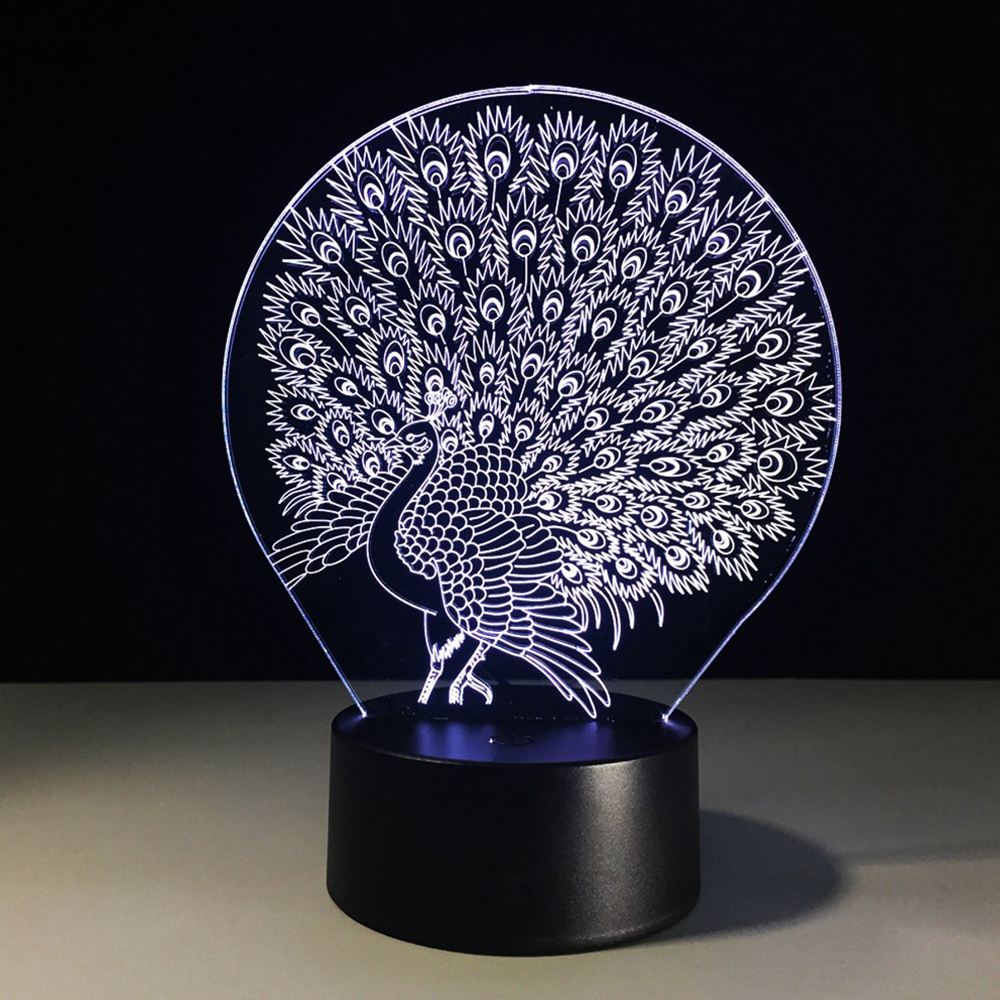 Details About Peacock 3d Acrylic Led Mood Night Light 7 Color Touch Usb Desk Lamp Lovely Gift within dimensions 1000 X 1000