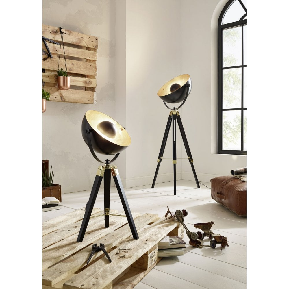 Eglo Brass And Black Wood Tripod Floor Lamp With Gold Leaf Dome with size 1000 X 1000