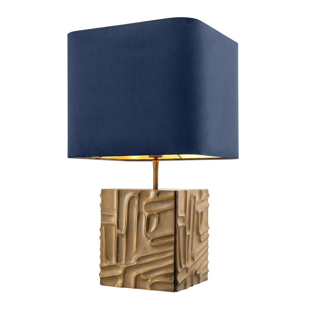 Eichholtz Oregon Table Lamp Vintage Brass Finish Blue Velvet Shade for sizing 1000 X 1000