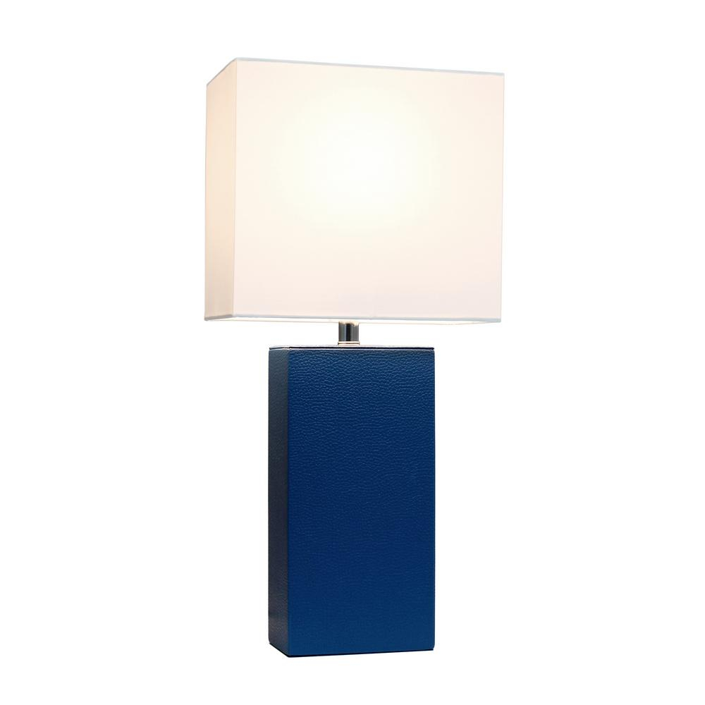 Elegant Designs 21 In Modern Blue Leather Table Lamp With White Fabric Shade with size 1000 X 1000