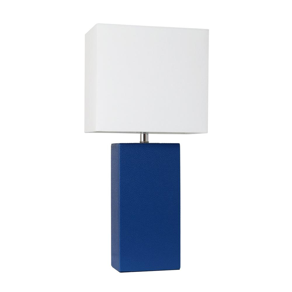 Elegant Designs 21 In Modern Blue Leather Table Lamp With White Fabric Shade within dimensions 1000 X 1000