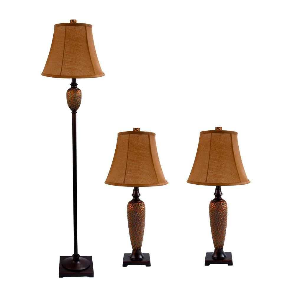 Elegant Designs 3 Piece Hammered Bronze Lamp Set 2 Table Lamps 1 Floor Lamp for measurements 1000 X 1000