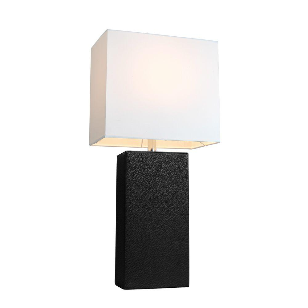 Elegant Designs Monaco Avenue 21 In Modern Black Leather Table Lamp With White Fabric Shade intended for proportions 1000 X 1000