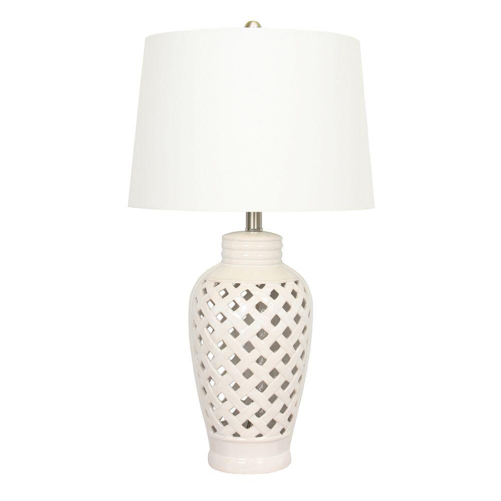 Fangio Lighting 26 In White Ceramic Table Lamp With Lattice Design throughout dimensions 1000 X 1000