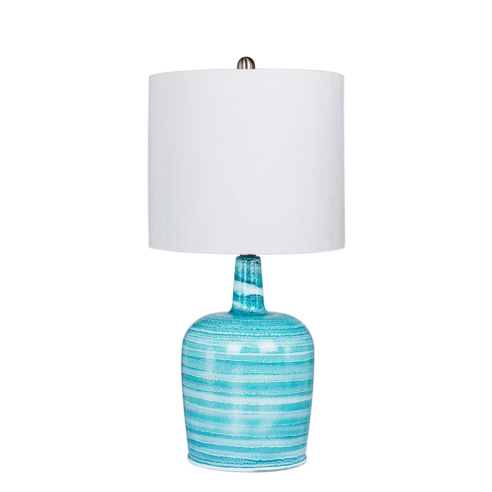 Fangio Lighting 27 In Bedrock Striped Jug Glass Table Lamp In A Teal Blue And White Striped Finish inside proportions 1000 X 1000