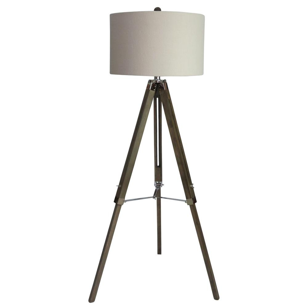Fangio Lighting 60 In Classic Structured Tripod Floor Lamp In Weathered Grey Wood And Polished Nickel Metal pertaining to size 1000 X 1000