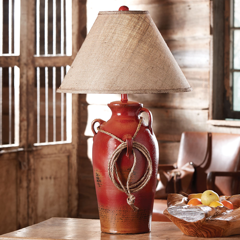 Firebrick Southwest Jar With Rope Table Lamp within sizing 1000 X 1000