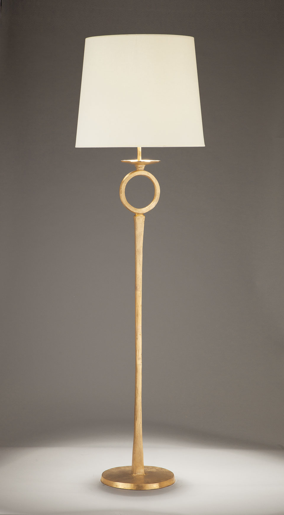 Floor Lamp With A Ring Motif On The Foot White Lampshade in size 960 X 1741