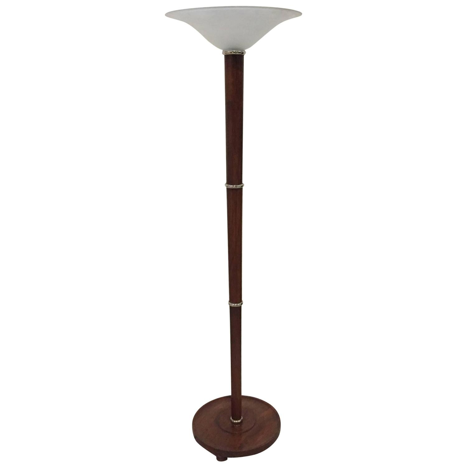 French Art Deco Figured Wood And Bronze Floor Lamp Torchiere in sizing 1500 X 1500