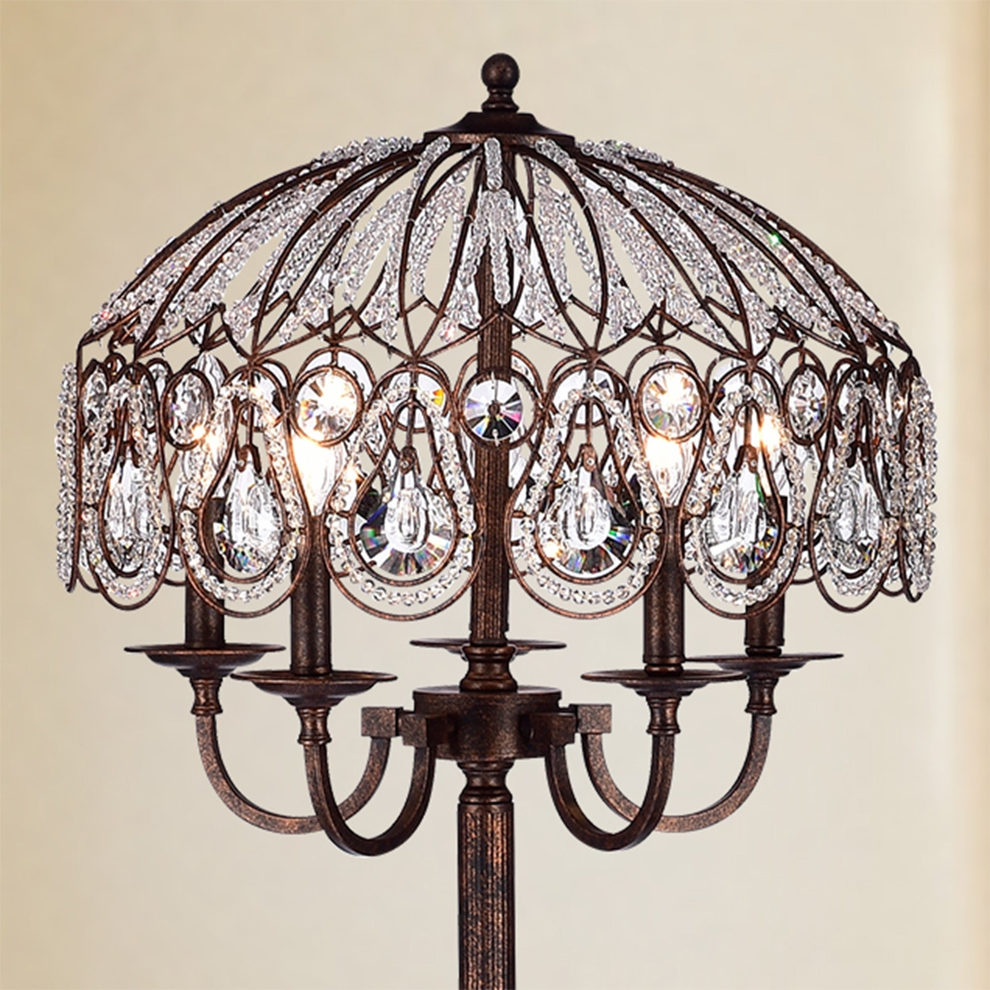 Fridumar Antique Bronze 5 Light Floor Lamp With Crystal Shade inside dimensions 2000 X 2000