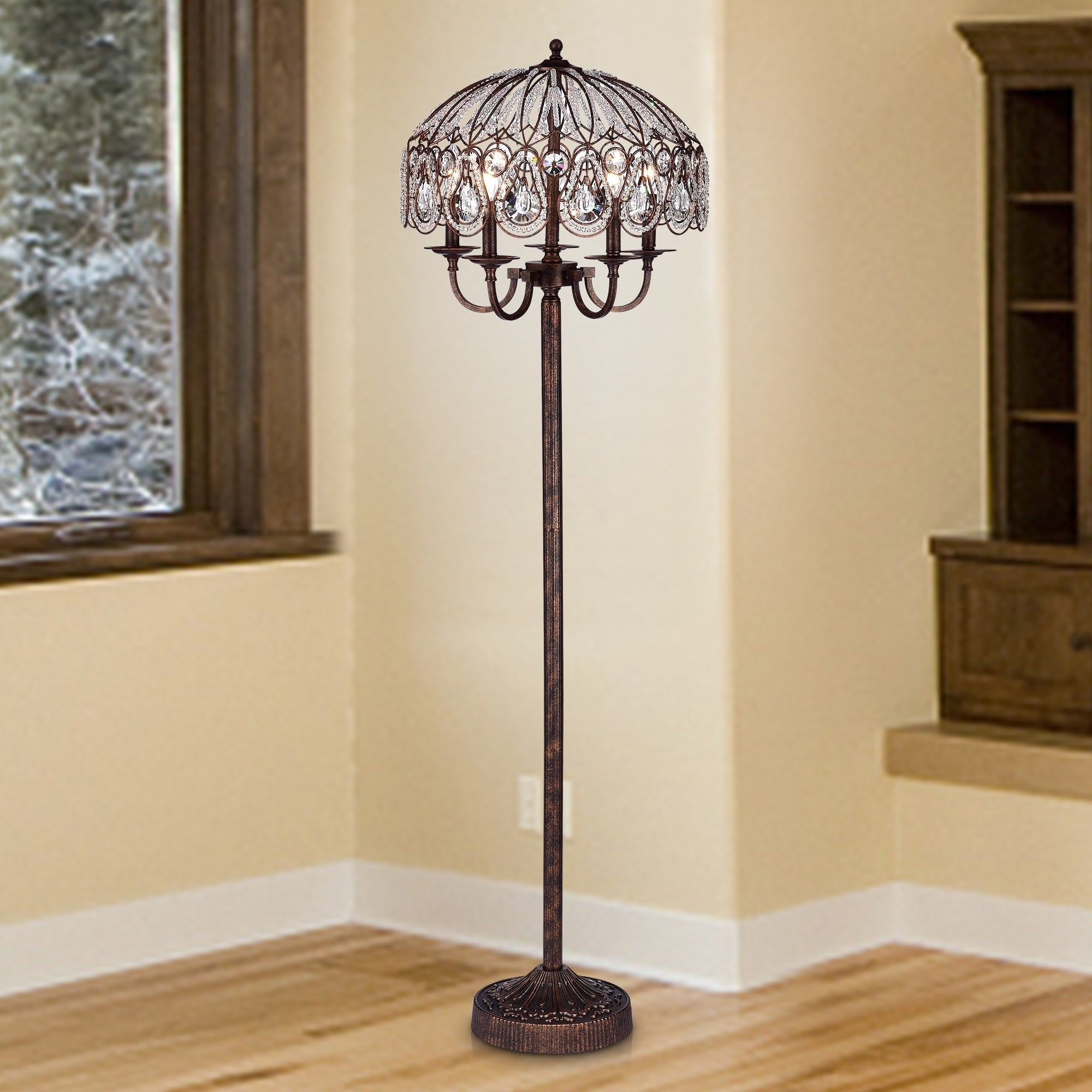 Fridumar Antique Bronze 5 Light Floor Lamp With Crystal Shade with dimensions 2000 X 2000