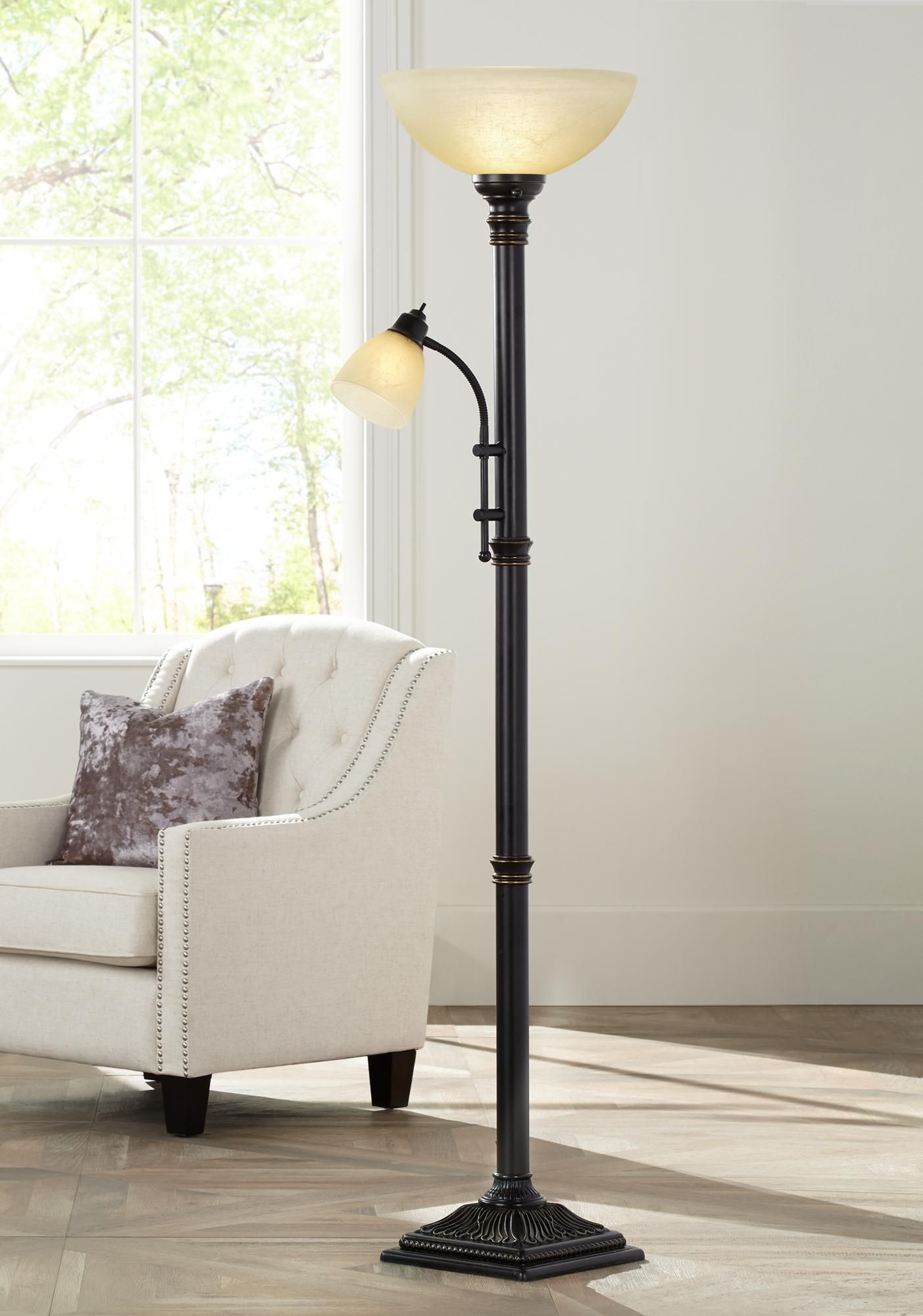 Garver Bronze Torchiere Floor Lamp With Reader Arm 8c397 throughout proportions 1403 X 2000