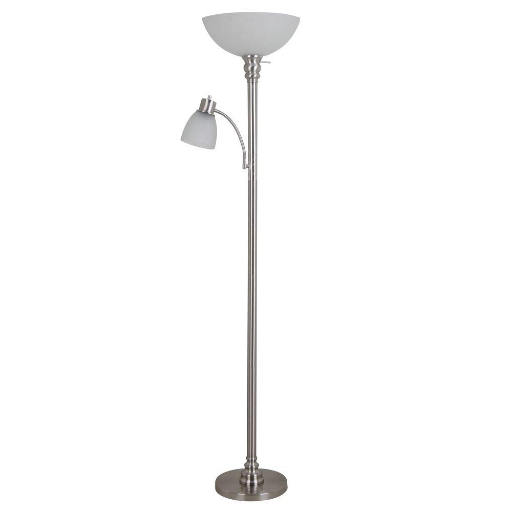 Hampton Bay 70 In Brushed Nickel Floor Lamp With Reading Light And Frosted Glass Shade for size 1000 X 1000