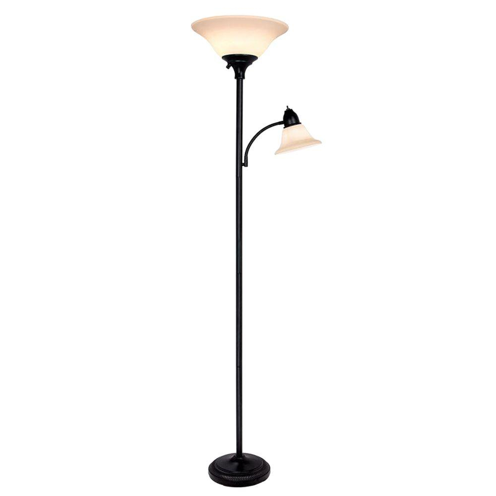 Hampton Bay 71 In Black Floor Lamp With 2 Frosted Plastic Shades pertaining to proportions 1000 X 1000