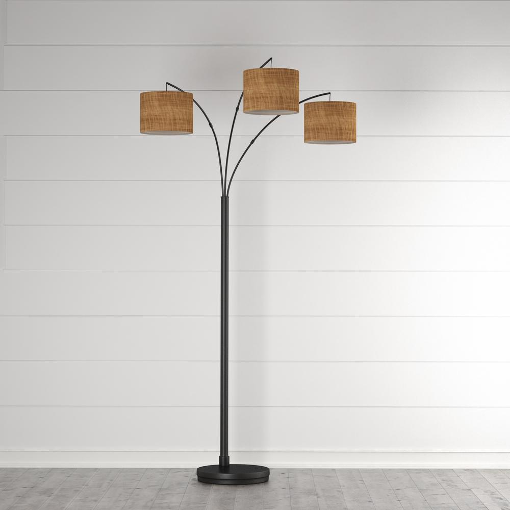 Hampton Bay 80 In Antique Bronze 3 Arc Floor Lamp With Burlap Drum Shades inside sizing 1000 X 1000