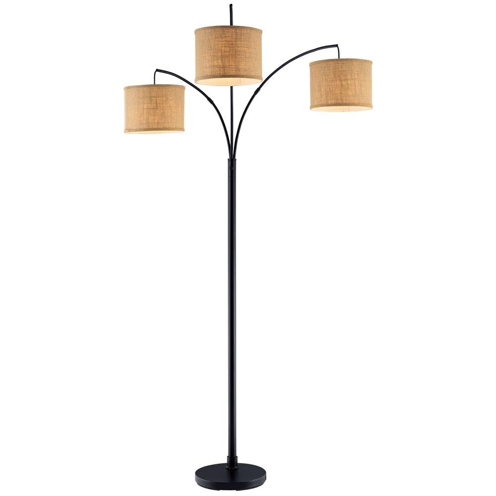 Hampton Bay 80 In Antique Bronze 3 Arc Floor Lamp With Burlap Drum Shades within measurements 1000 X 1000