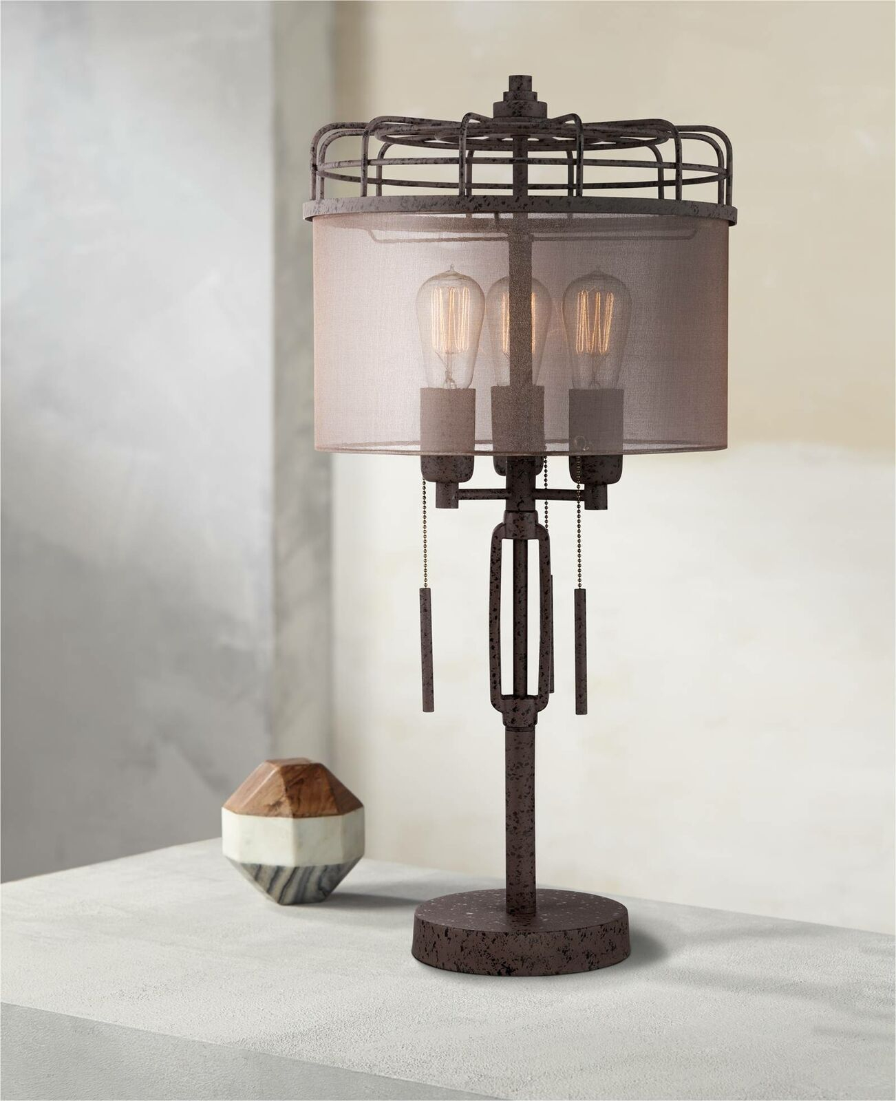 Industrial Table Lamp Rustic Bronze Cage Sheer Shade For Living Room Bedroom intended for size 1302 X 1600